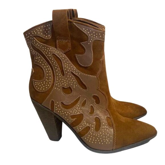 Carlos by Carlos Santana Sterling Heeled Western Boots Brown Studded Size 8 - Picture 1 of 9